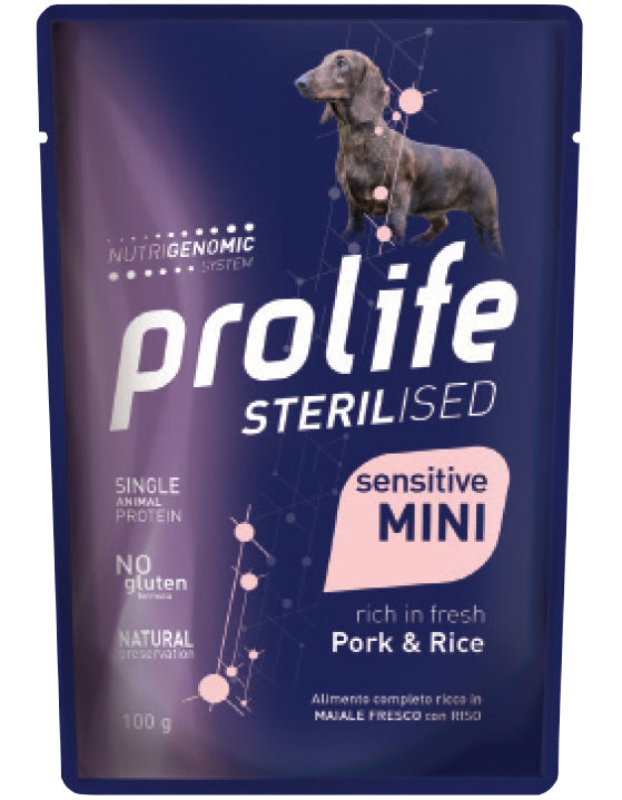 Alimento umido Prolife Sterilised Mini Maiale e Riso 100 g per cani adulti sterilizzati di piccola taglia Alimento umido Prolife Sterilised Mini Maiale e Riso 100 g per cani adulti sterilizzati di piccola taglia